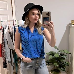 J crew v  neck blouse vibrant blue with art deco